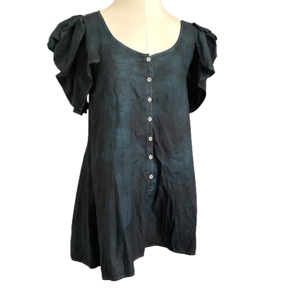 Cotton Tie Dye Short Puffy Sleeve Tunic / Mini Dress - S - Picture 2 of 9